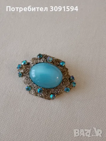Стара Дамска Брошка със сини циркони и филигран, снимка 7 - Антикварни и старинни предмети - 48598246