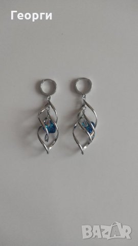 Сребърни обеци, истинско сребро със синьо или прозрачно сърце., снимка 2 - Обеци - 35348517