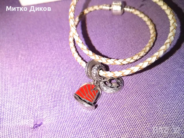 Пандора гривна нова сребро и естествена кожа , снимка 3 - Гривни - 49923665