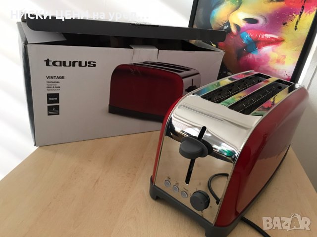 Тостер TAURUS 1400 W Vintage RED, снимка 3 - Тостери - 43834200