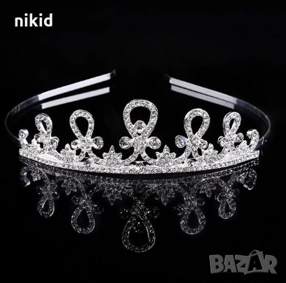 Пискюли сребриста детска дамска корона диадема за коса глава