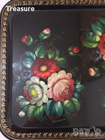 Стар метален поднос табла Жостово СССР, снимка 9 - Антикварни и старинни предмети - 40953955