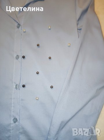 Дамска светлосиня риза с перли размер S цена 19 лв. + подарък перлени обички , снимка 4 - Ризи - 43096282