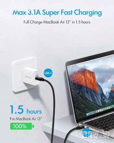 CLEEFUN USB C към USB C кабел 3 метра, за бързо зареждане PD 60 W, снимка 3 - USB кабели - 40125971