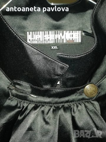 Сатенена черна риза макси  с жабо, снимка 3 - Ризи - 27164812