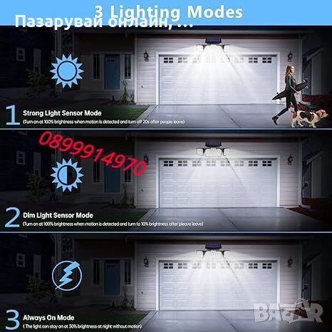 Водоустойчива соларна LED сензорна лампа "Трипъл", снимка 6 - Соларни лампи - 43181615