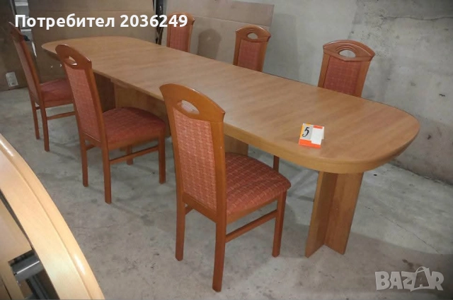Комплект масивна разтегателна маса с 6 стола