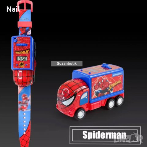 Детски Часовник кола Spider man с прожектор - спайдър мен 