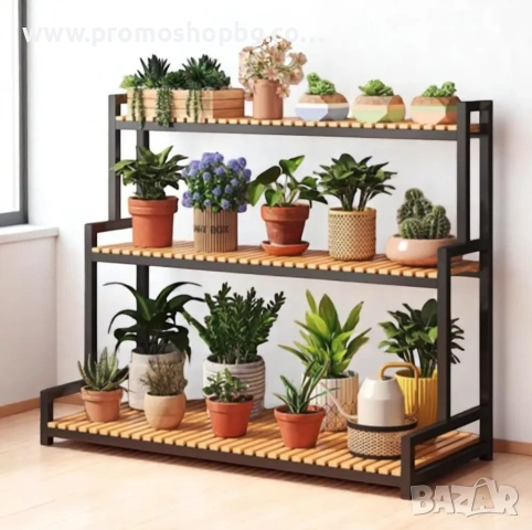 Метална стойка за цветя / цветарник - 3 практични рафта, 2 размера, снимка 2 - Етажерки - 53057183