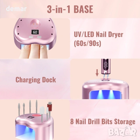 Безжична електрическа пила за нокти с UV LED лампа, 35000 об/мин, снимка 5 - Продукти за маникюр - 53021474