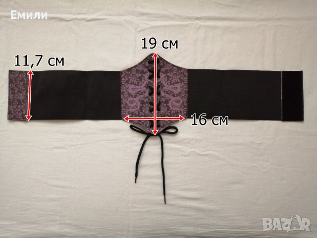 Черен корсет колан за талия с връзки в лилав/розов принт черепи, рози и змии , снимка 12 - Корсети, бюстиета, топове - 43330587