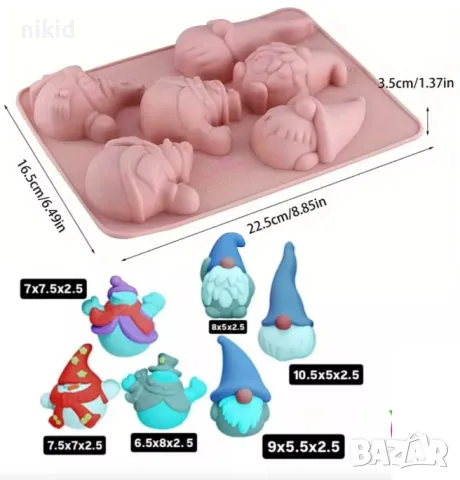 6 Гном Джудже снежен човек силиконов молд форма фондан гипс шоколад, снимка 3 - Форми - 48735095