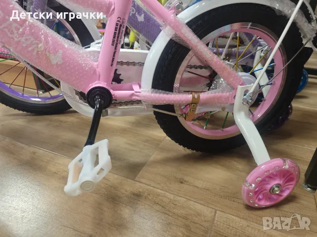 Велосипед с две седалки SIBOG, 14 цола, 3-5 г, светещи помощни колела, багажник, кош, розов, снимка 5 - Велосипеди - 50074636