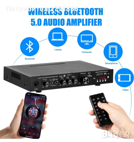 5.1-канален HIFI усилвател,висока мощност,домашно кино,Bluetooth,радио НОВ