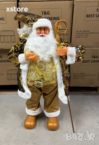 Луксозна коледна фигура Дядо Коледа в златно - 90 см, снимка 4 - Декорация за дома - 52728199