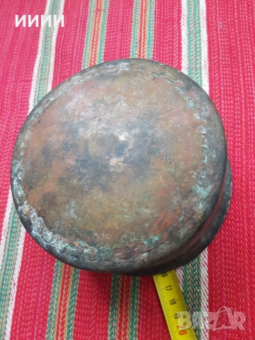 Бакърена тенджера тиган чиния, снимка 3 - Антикварни и старинни предмети - 52571608
