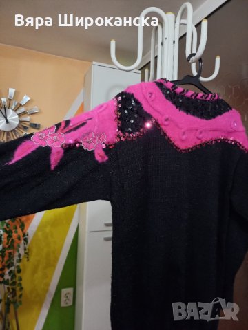Блузон в черно и циклама. Размер: L. Овърсайз. , снимка 4 - Блузи с дълъг ръкав и пуловери - 40521920