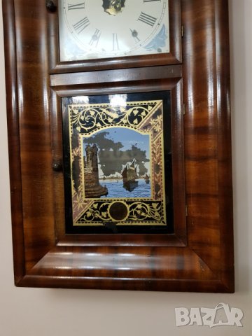 Стар американски стенен часовник, снимка 3 - Антикварни и старинни предмети - 27492639