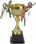 Масивна купа 33 см върху черна основа и панделки с цветовете на българския трикольор. Трофейната куп