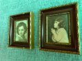 2бр френски винтидж картини молещо се момиче и момче щампа върху плат, снимка 4