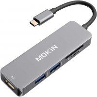 MOKiN USB Type-C Hub 5 в 1, 2xUSB 3.0, HDMI, TF/SD четец на карти, снимка 1 - Други - 35640946