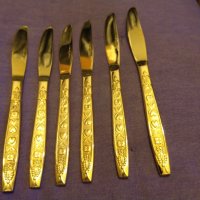 Herdmar Spigo Old Gold Stainless Steel -6 броя нови ножа позлатени гравирани -206мм, снимка 1 - Прибори за хранене, готвене и сервиране - 43733989