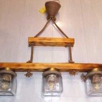 Уникална, ръчно изработена дървена битова лампа (осветително тяло от дърво)- ретро / винтидж стил, снимка 5 - Лампи за таван - 19120923