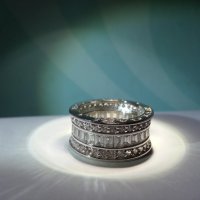 Сребърен пръстен с багети, модел на BVLGARI, снимка 5 - Пръстени - 28044949