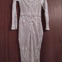 ПОСЛЕДНА! Дълга бяла бална рокля с пайети официална елегантна , снимка 4 - Рокли - 27850533