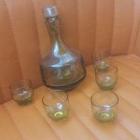 Ракиен комплект от бутилка с тапа, 5 чашки от зелено стъкло, снимка 11 - Чаши - 33174248