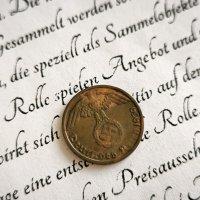 Монета - Трети райх - Германия - 1 пфениг | 1939г.; серия D, снимка 3 - Нумизматика и бонистика - 43800501