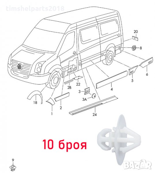 10 бр. Щипка за странични лайсни Мерцедес Спринтер Фолксваген Крафтер след 2006, снимка 1