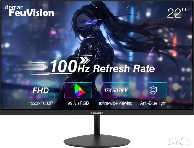 22-инчов монитор FeuVision, FHD 1080p, 100Hz офис и геймърски монитор, време за реакция 4ms, снимка 1