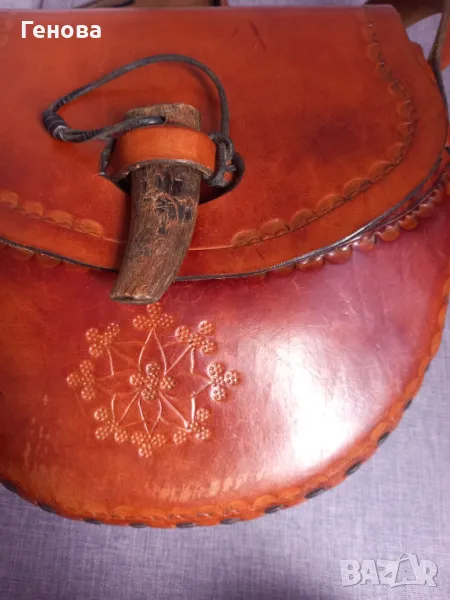 Уникална дамска чанта естествена кожа с закопчалка от рог, снимка 1