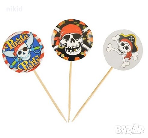 Пират пирати пиратско парти 20 бр кръгли топери за мъфини декорация кексчета торта декор, снимка 1