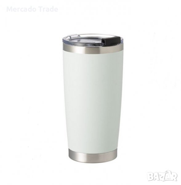 Термочаша Mercado Trade, С капак, За напитки, 600 мл., Стомана, Бял, снимка 1
