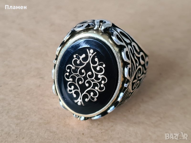 мъжки сребърен пръстен с две лица, снимка 1