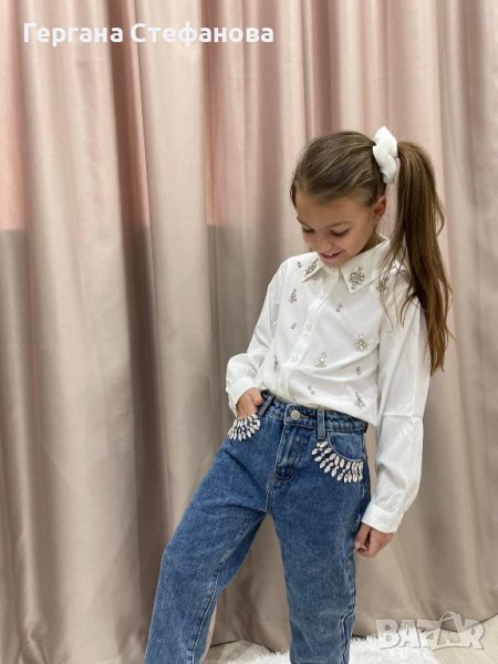 Хит модели!! Риза с нежни камъни -4г.8г.10г.12г.14г. Цена -35 лв Дънки с нежни камъни-4г.8г.10г.12г., снимка 1