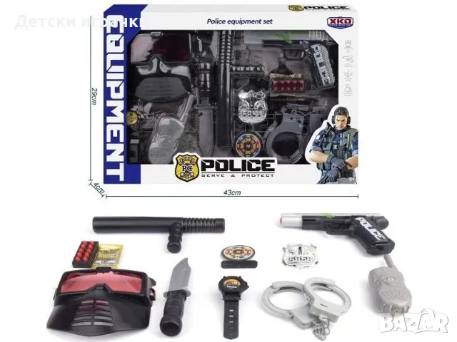 Детски Полицейски комплект с маска, белезници, палка, Уоки токи, снимка 1