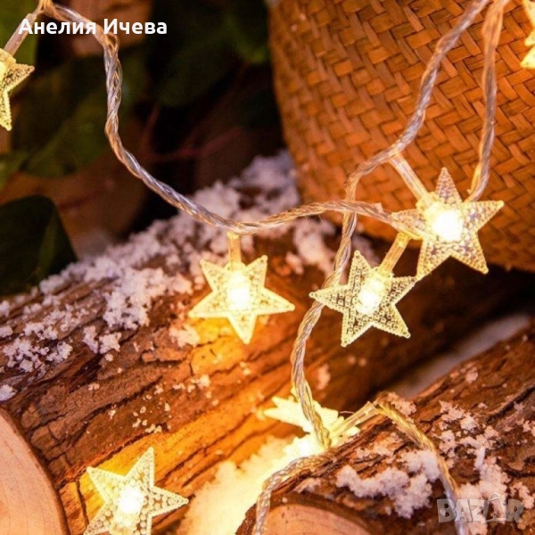 Светещи Коледни LED лампички със звездички , снимка 1