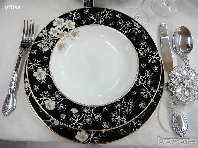Сервиз в бяло и черно използваем в съдомиялна машина, снимка 1