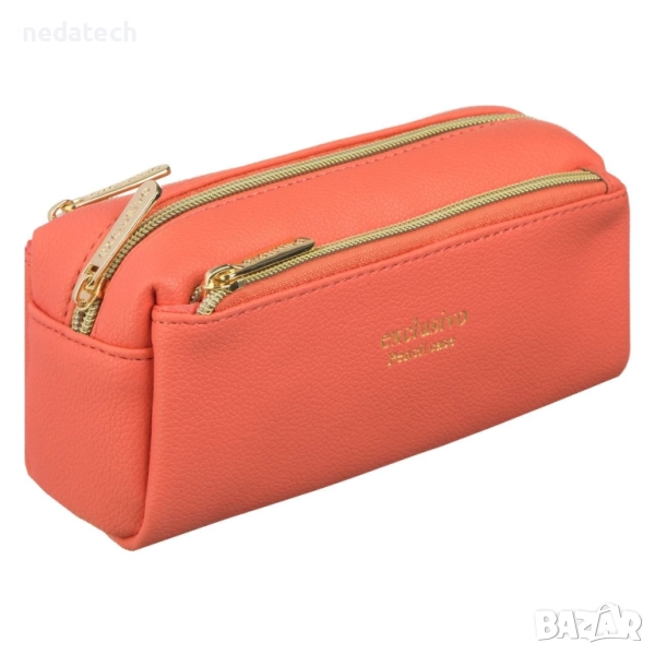 Ученически несесер от изкуствена кожа, Оранжев, 19x5.5x5 см., снимка 1