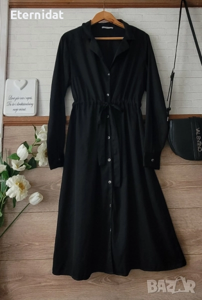 Черна рокля тип риза PIECES , снимка 1