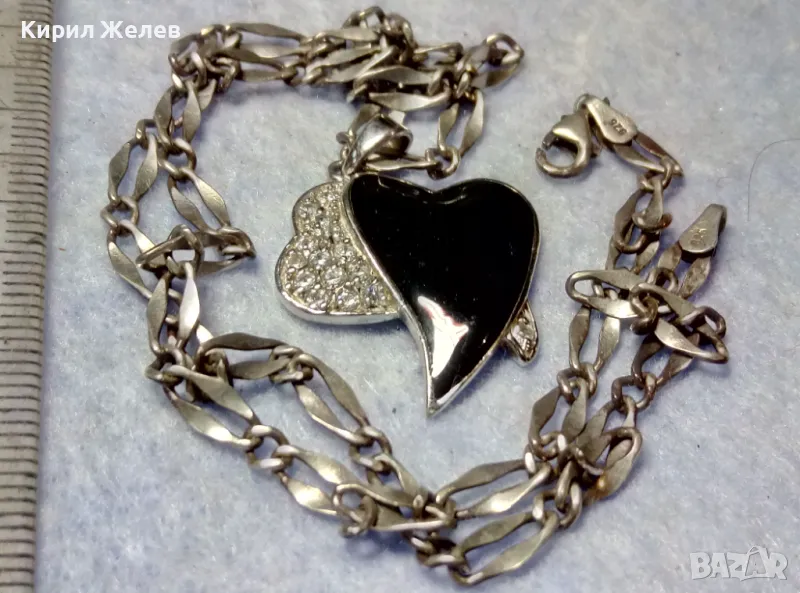 СРЕБЪРНО КОЛИЕ със СЪРЦЕВИДЕН МЕДАЛЬОН СРЕБРО 925 CSF с БЯЛА ПОЗЛАТА ЦИРКОНЧЕТА и ЕМАЙЛ 44392, снимка 1