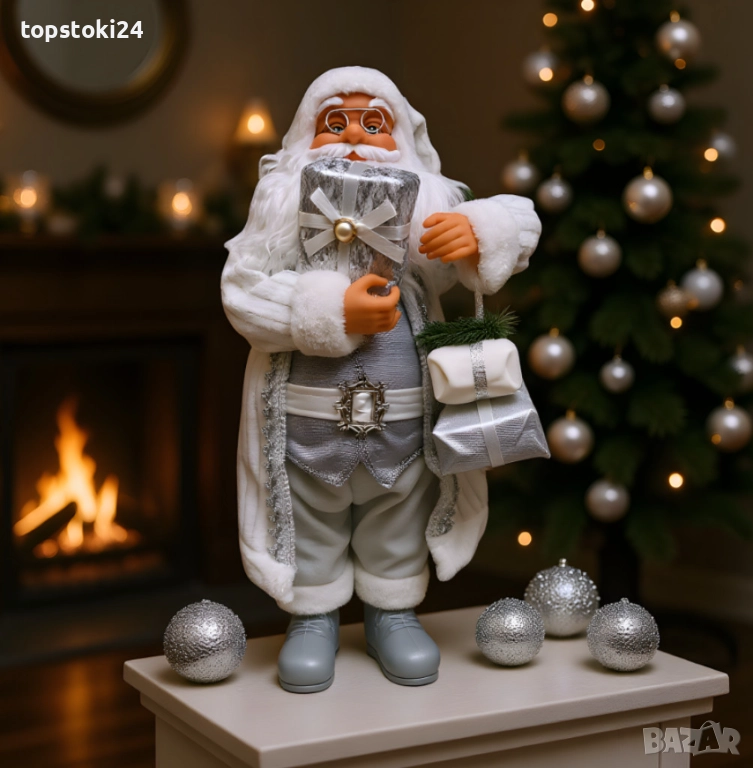 Дядо Коледа в сребристо – празнична фигура, която носи магия и уют у дома (50 / 70 см), снимка 1