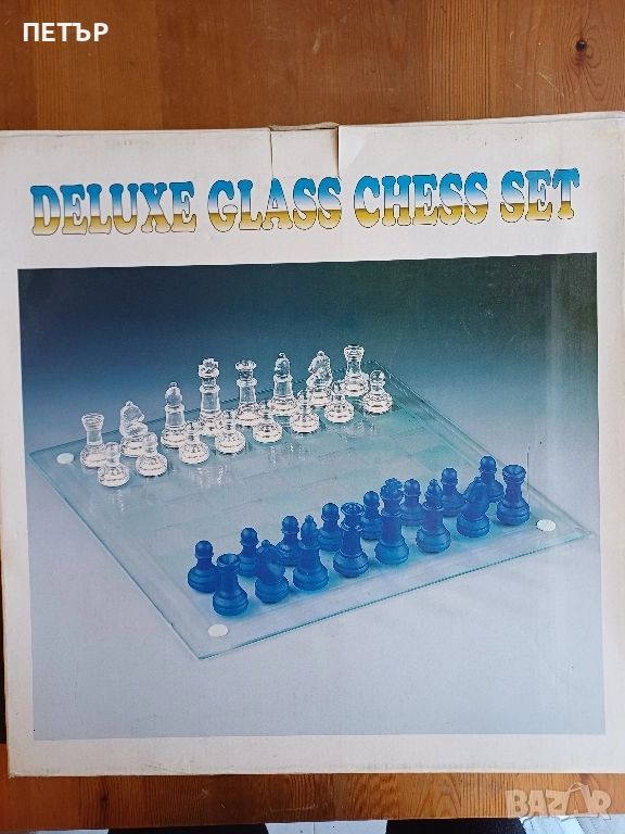 Шах фигури от стъкло игрално поле 38х38 Цар 7.5 см .пешки 4 см чисто нов не е играно със него  , снимка 1