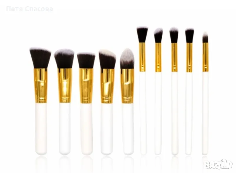 Четки за грим - 10 броя с дървени дръжки и глави от мек косъм HZS47, снимка 1