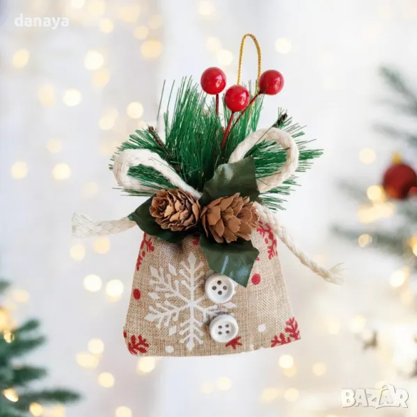 5312 Коледна украса Малко чувалче с елхови клонки, 12 см, снимка 1