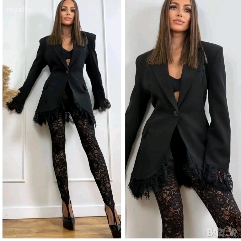 Черно Дамско Сако с Дантела , снимка 1