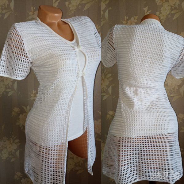 Бяла мрежеста жилетка в едно с бял топ S, снимка 1